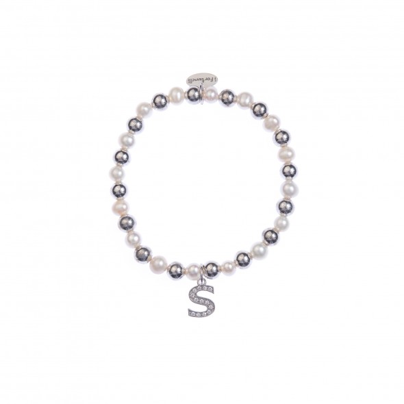 Bracciale argento e perle lettera S con sfere da 6 mm