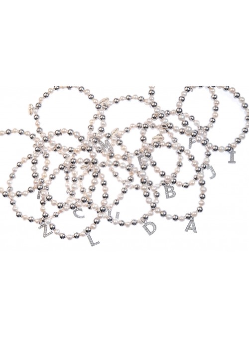 Bracciale argento e perle lettera M con sfere da 6 mm