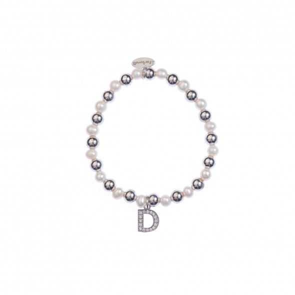 Bracciale argento e perle lettera D con sfere da 6 mm