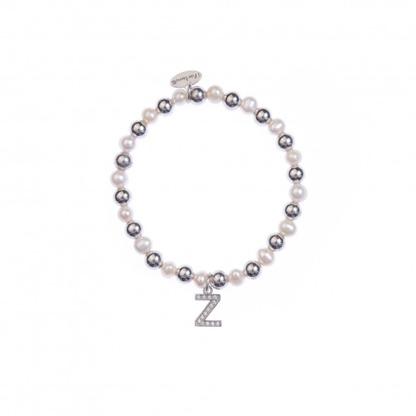 Bracciale argento e perle lettera Z con sfere da 6 mm