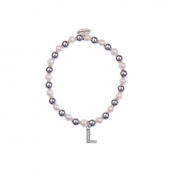 Bracciale argento e perle lettera L con sfere da 6 mm